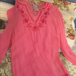 SzS sheer pink 🌺 embroidered tunic
